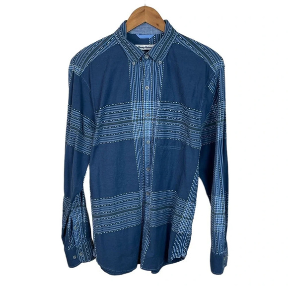 BF838 Mens Tommy Bahama Embroidered Stitch Stretch Casual Button Down Shirt S - Picture 1 of 5